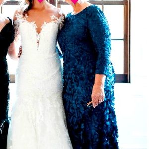 Floral embroidered blue Theia gown